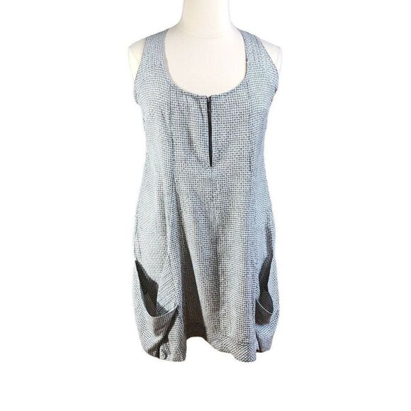 Gershon BRAM Large Gray & White Lightweight Sleeveless Dress Oversized Pockets - Picture 1 of 12